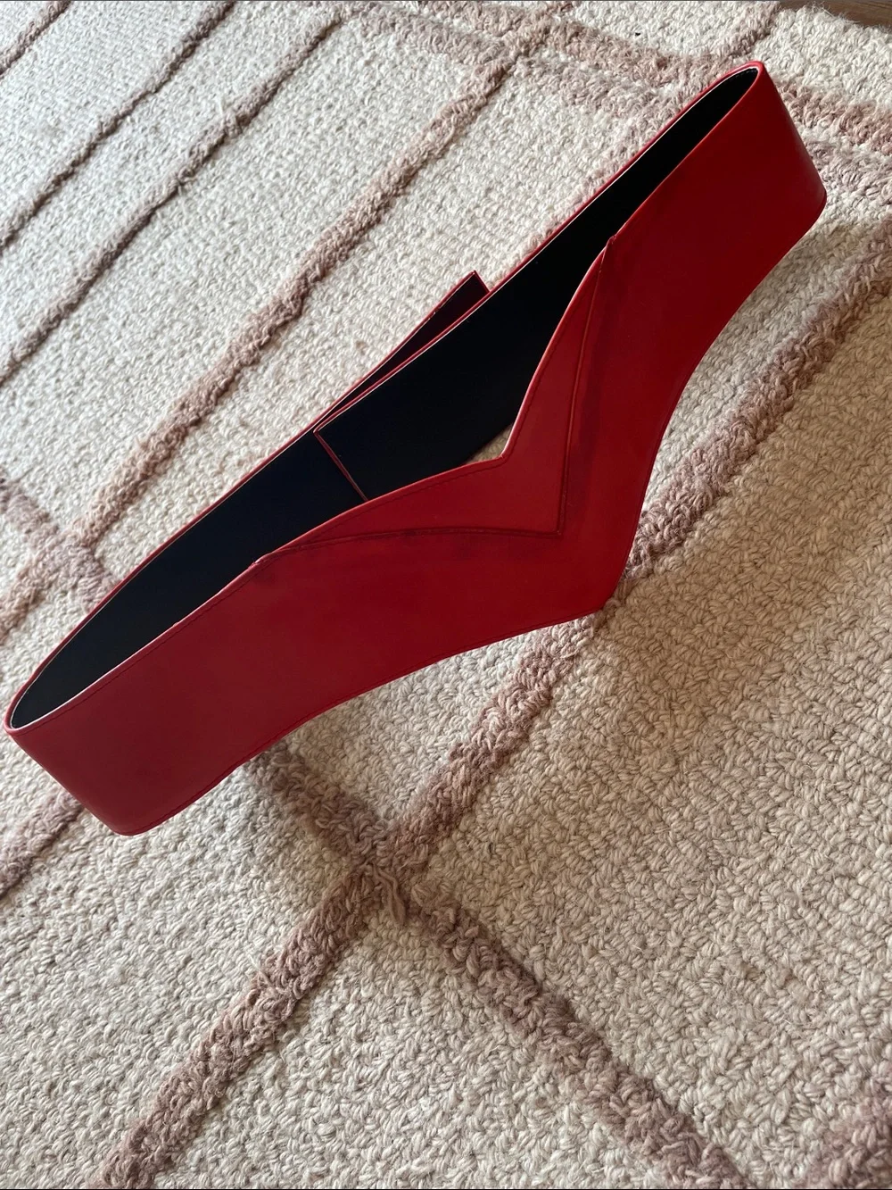 Vintage 80s V-Shaped Red Leatherette Corset Belt Cosplay Costume Superhero